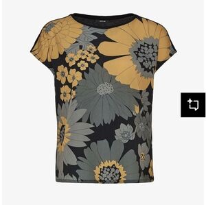 OPUS Black and Yellow Bright Women's Floral Top Size 8 US, 38 EU